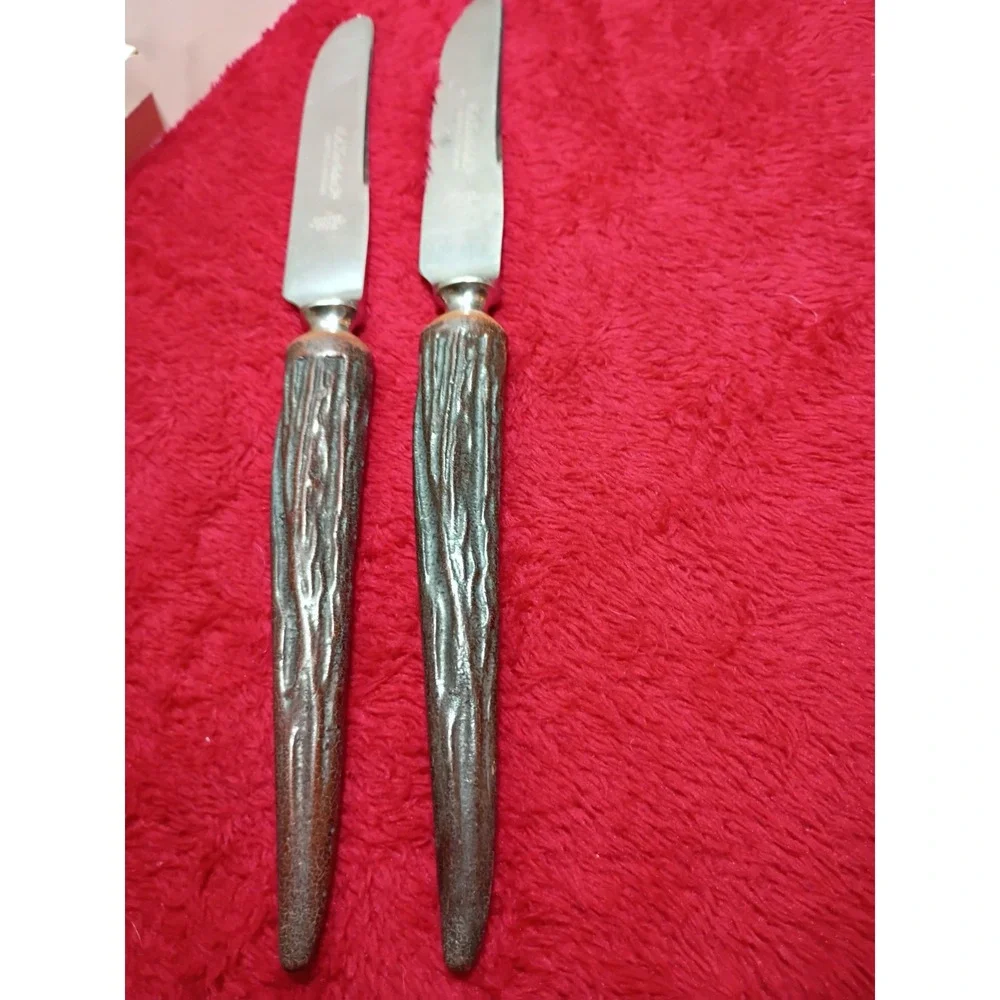 Set 2 Vintage F.A. Kirk Sheffield England Faux Stag Horn Knife Stainless Steel